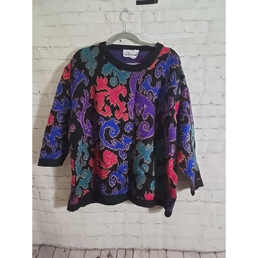 Vtg 80s Funky Abstract Knit Sweater One Size Made in USA